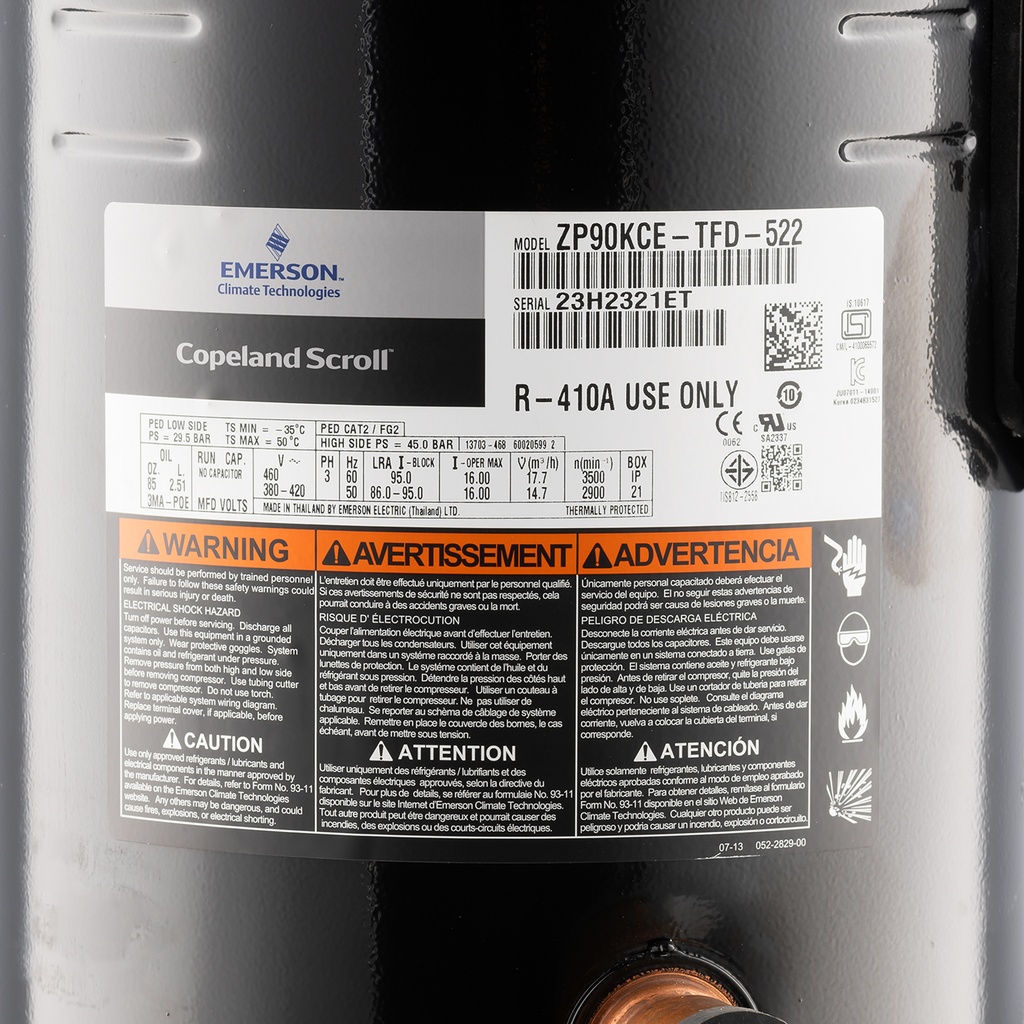 Compressor ZP90KCE-TFD-522 14,6m3/h, HBP, R410A, 400V