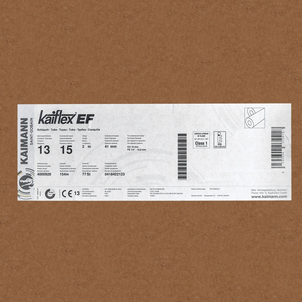 Insulation tube 13mm x 15mm (2m) (box: 154m/77kpl)