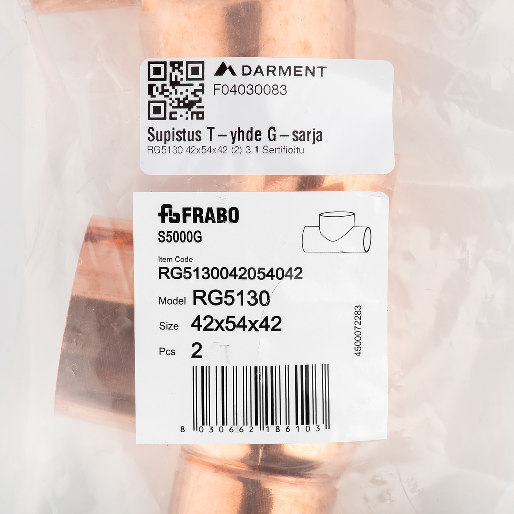 Reducing tee G-size RG5130 42X54X42 3.1 Certicificate