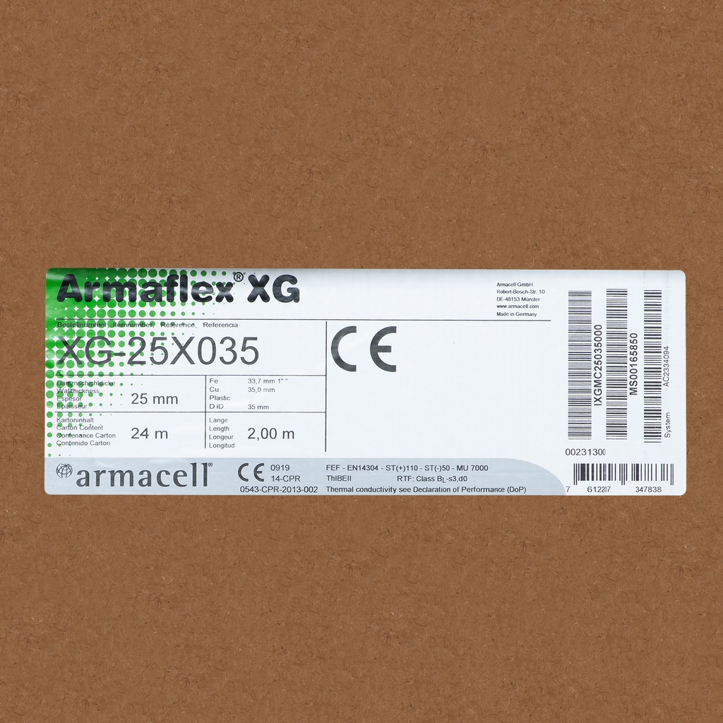 Insulation tube 25mm x 35mm (2m) Armaflex XG (box:24m/12pcs)