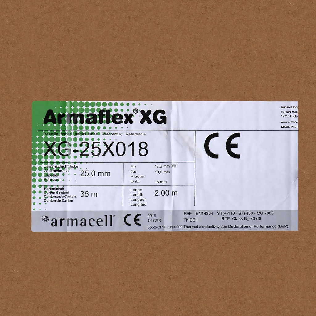 Insulation tube 25mm x 18mm (2m) Armaflex XG (box:40m/20pcs)