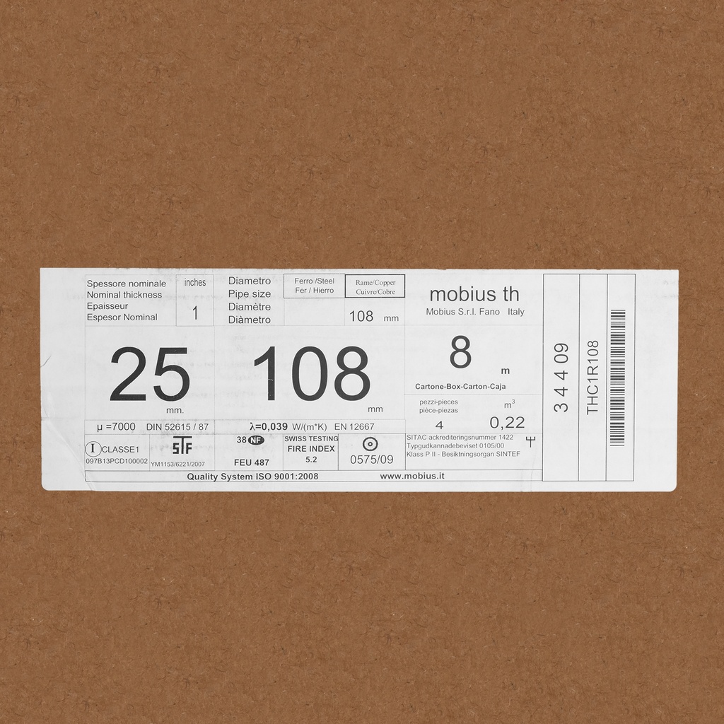 Insulation tube 25mm x 108mm (2m (box: 8m/4kpl)