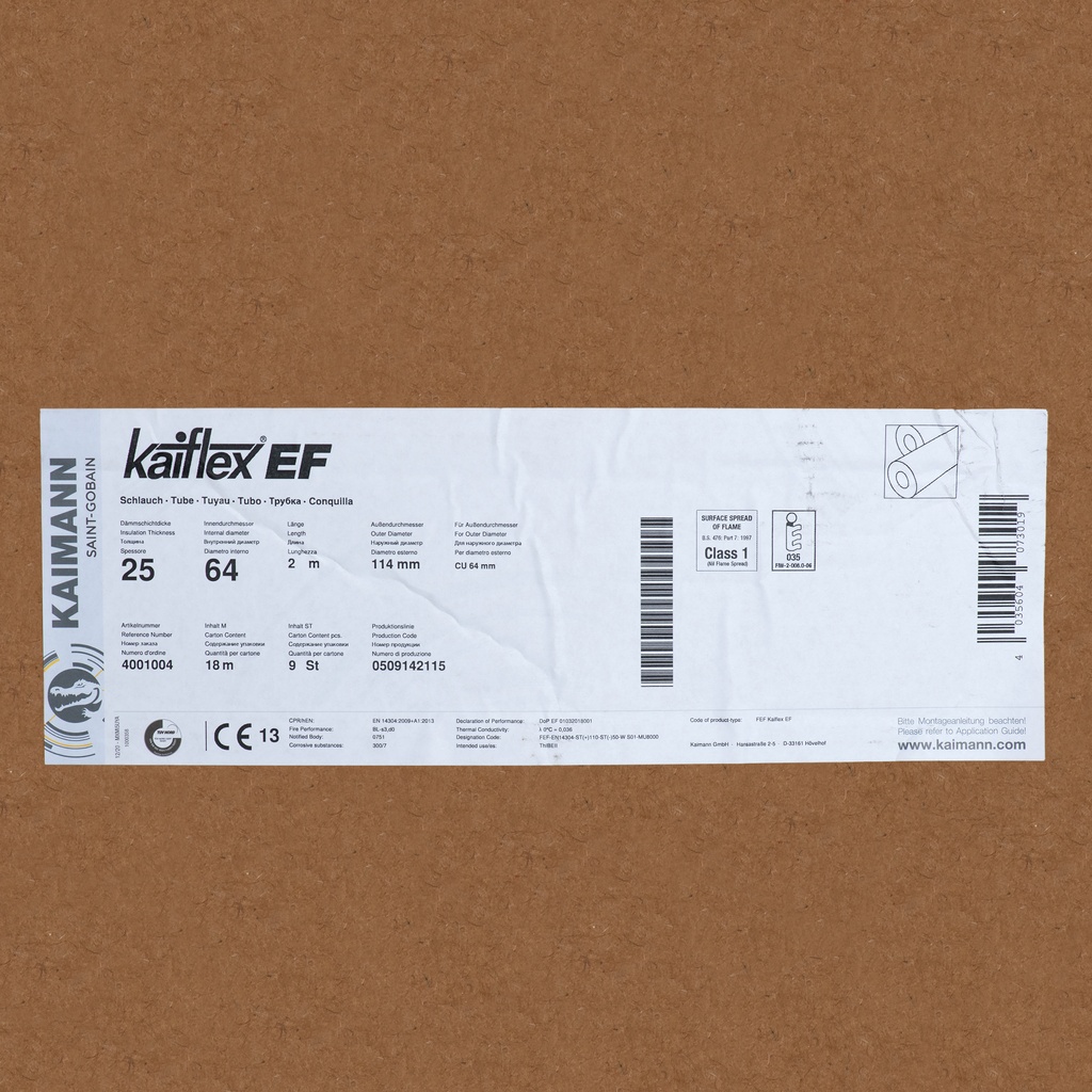 Insulation tube 25mm x 64mm (2m) (box: 18m/9kpl)