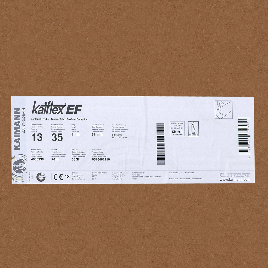 Insulation tube 13mm x 35mm (2m) (box: 76m/38kpl)