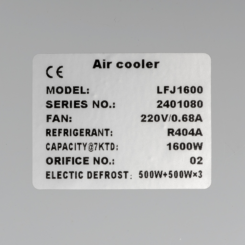 Evaporator Coolent LFJ1600 1,60kW -25°C/dt7 R404A F/F/F 8mm electric defrost