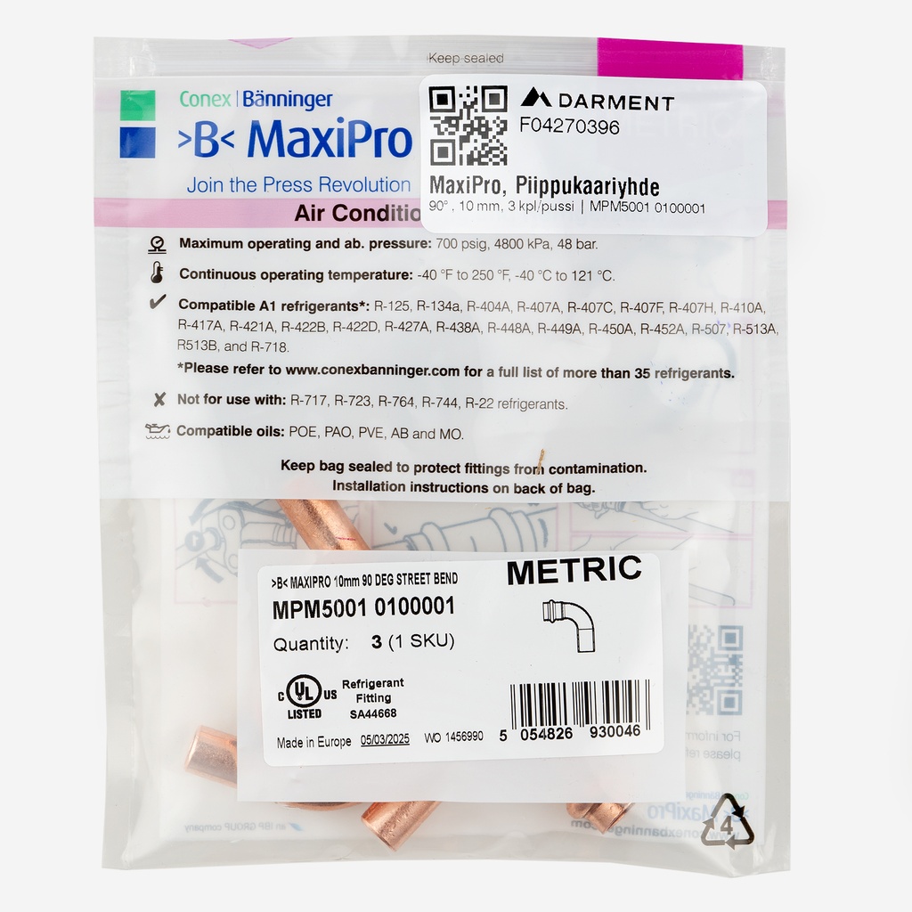 MaxiPro, 90° Street Bend, 10 mm, 3pcs/bag | MPM5001 0100001