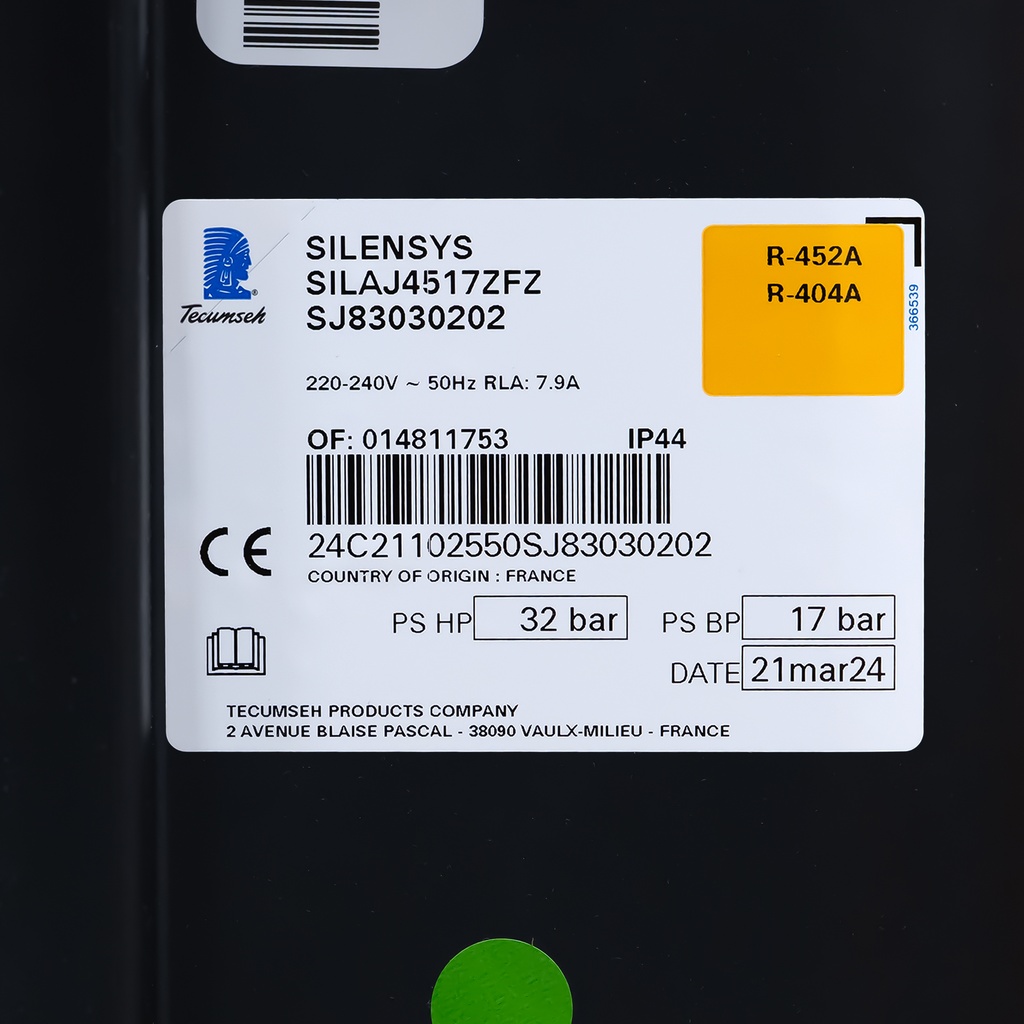 Condensing unit Silensys SILAJ4517ZFZ R404A 2296W -10/+32°C HBP 230V
