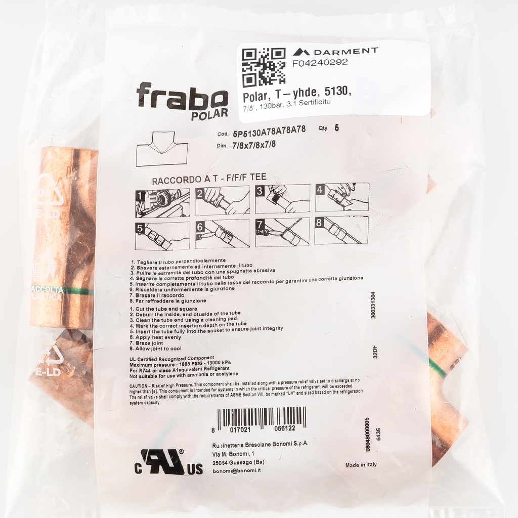 Polar, Equal Tee, 5130, 7/8"x 7/8"x 7/8", 130bar, 3.1 Certificate