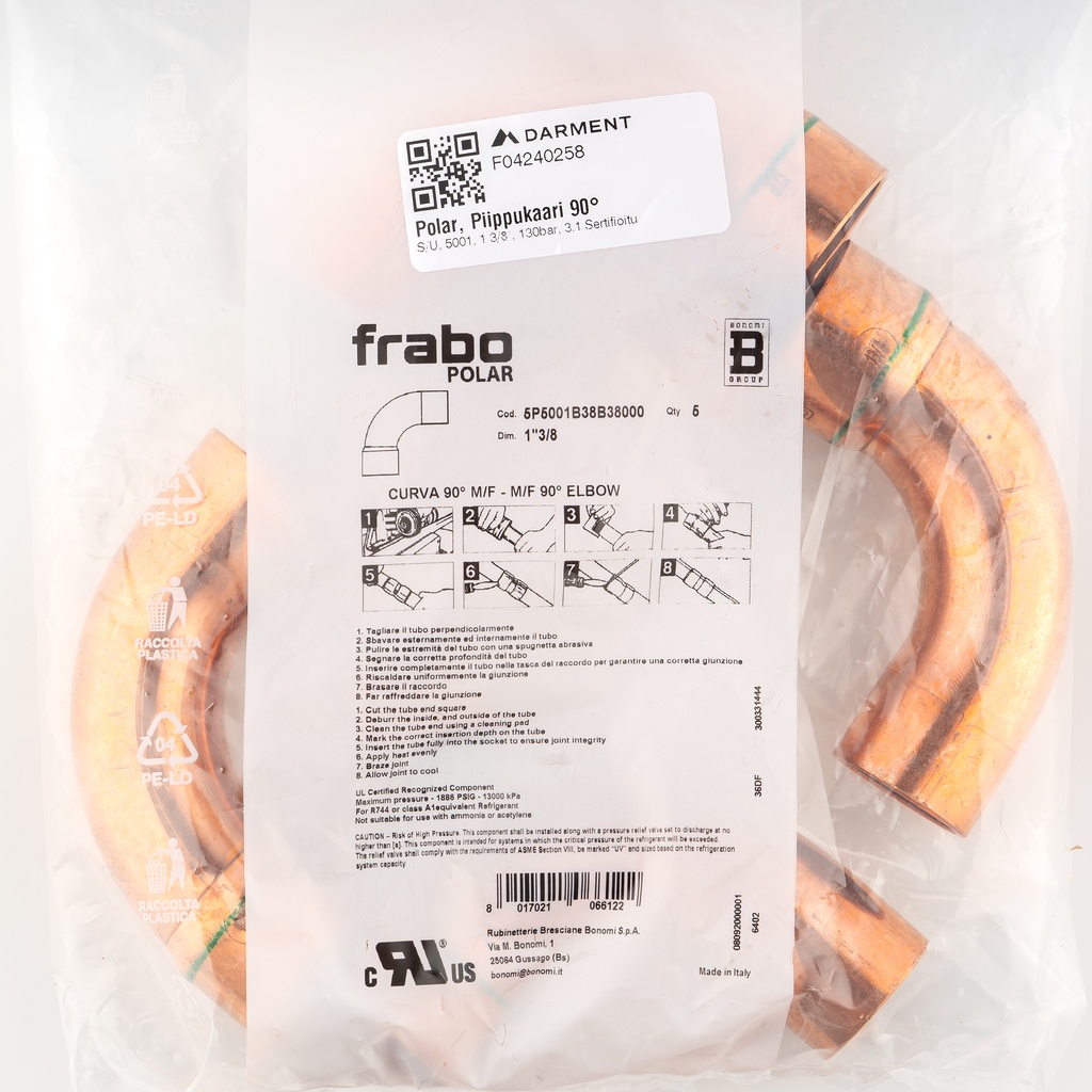 Polar, 90° MF bend, 5001, 1 3/8"x 1 3/8", 130bar, 3.1 Certificate