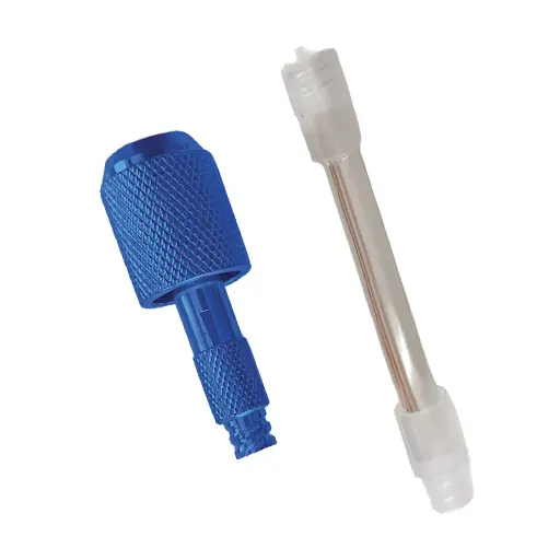 [J04030005] SMART HVACR 1/4 connector with flexible plastic extension, suitable for use with 8 ml syringes and cartridges.